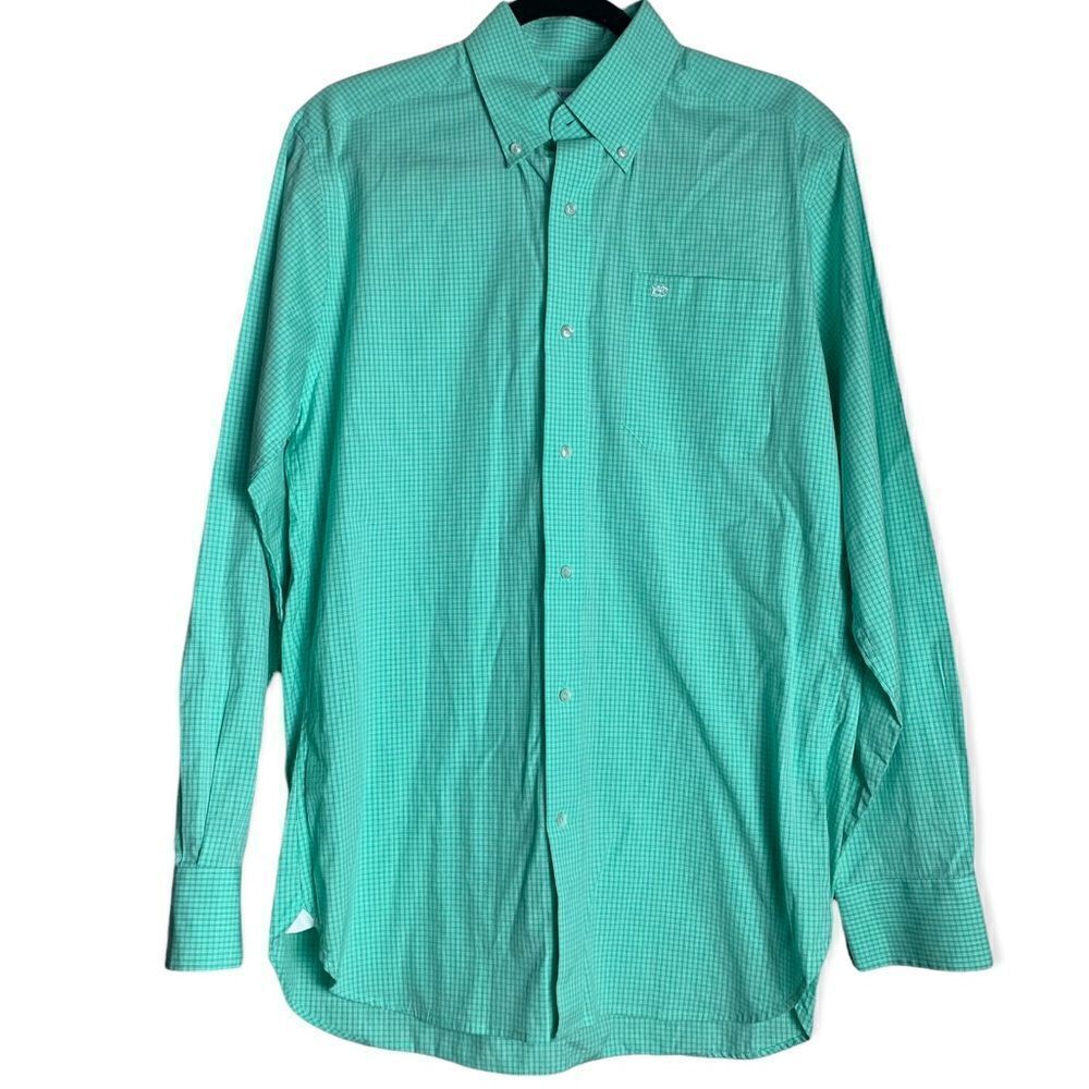 SOUTHERN TIDE men’s teal gingham plaid long sleeve button down shirt sz S